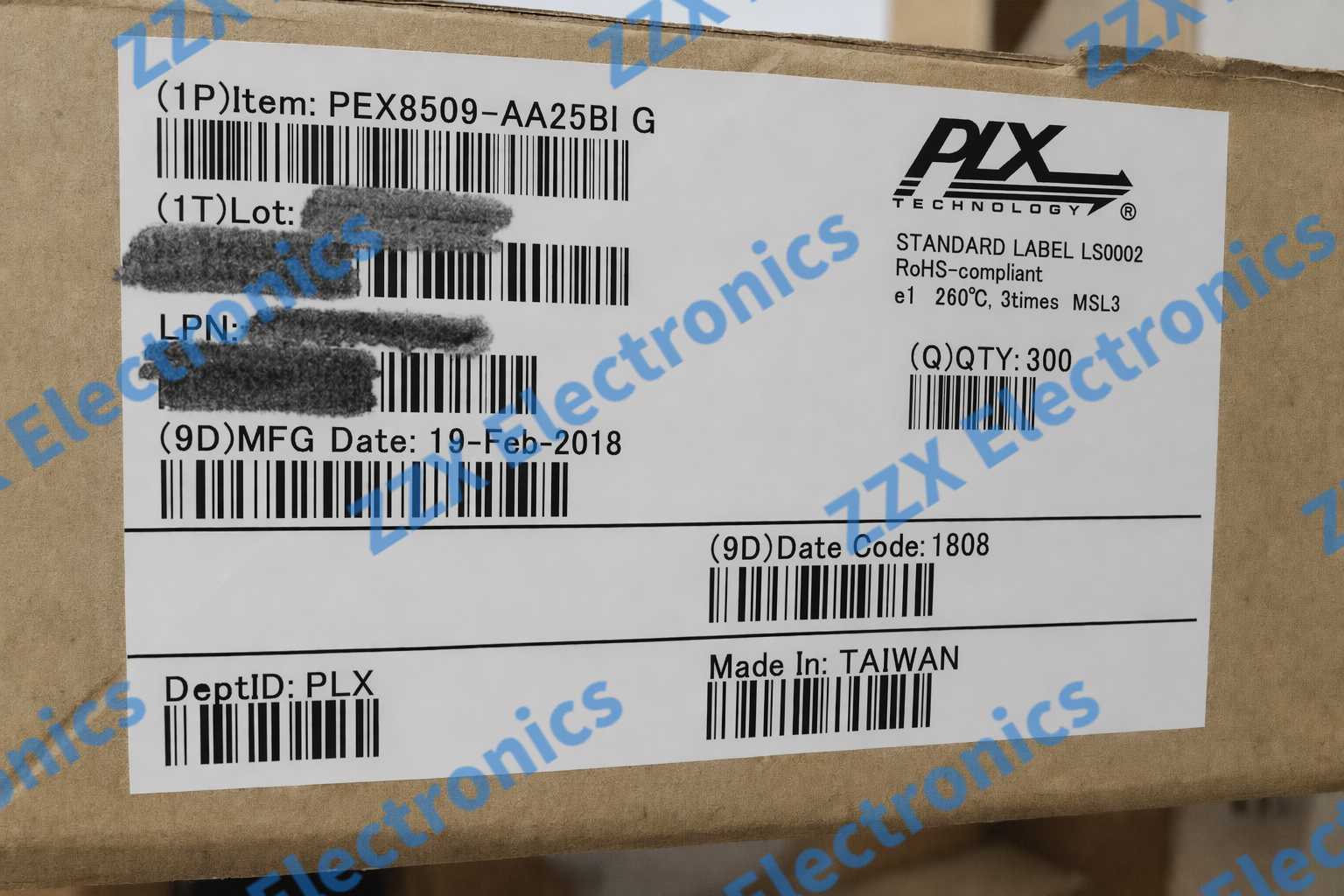 PEX8509-AA25BIG Broadcom label detail showing date code 1808, week 8 of 2018